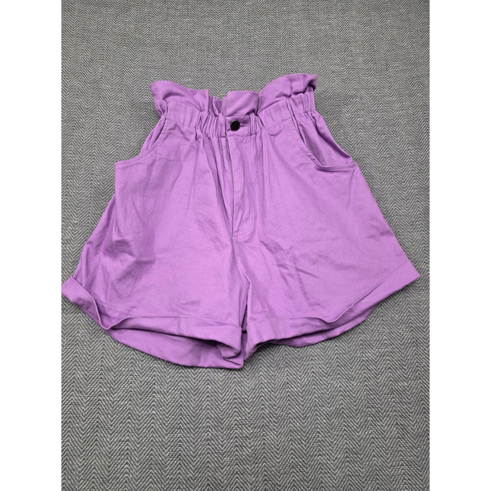 Flying Tomato Purple Paperbag Waist High Rise Cuffed Shorts Womens Small